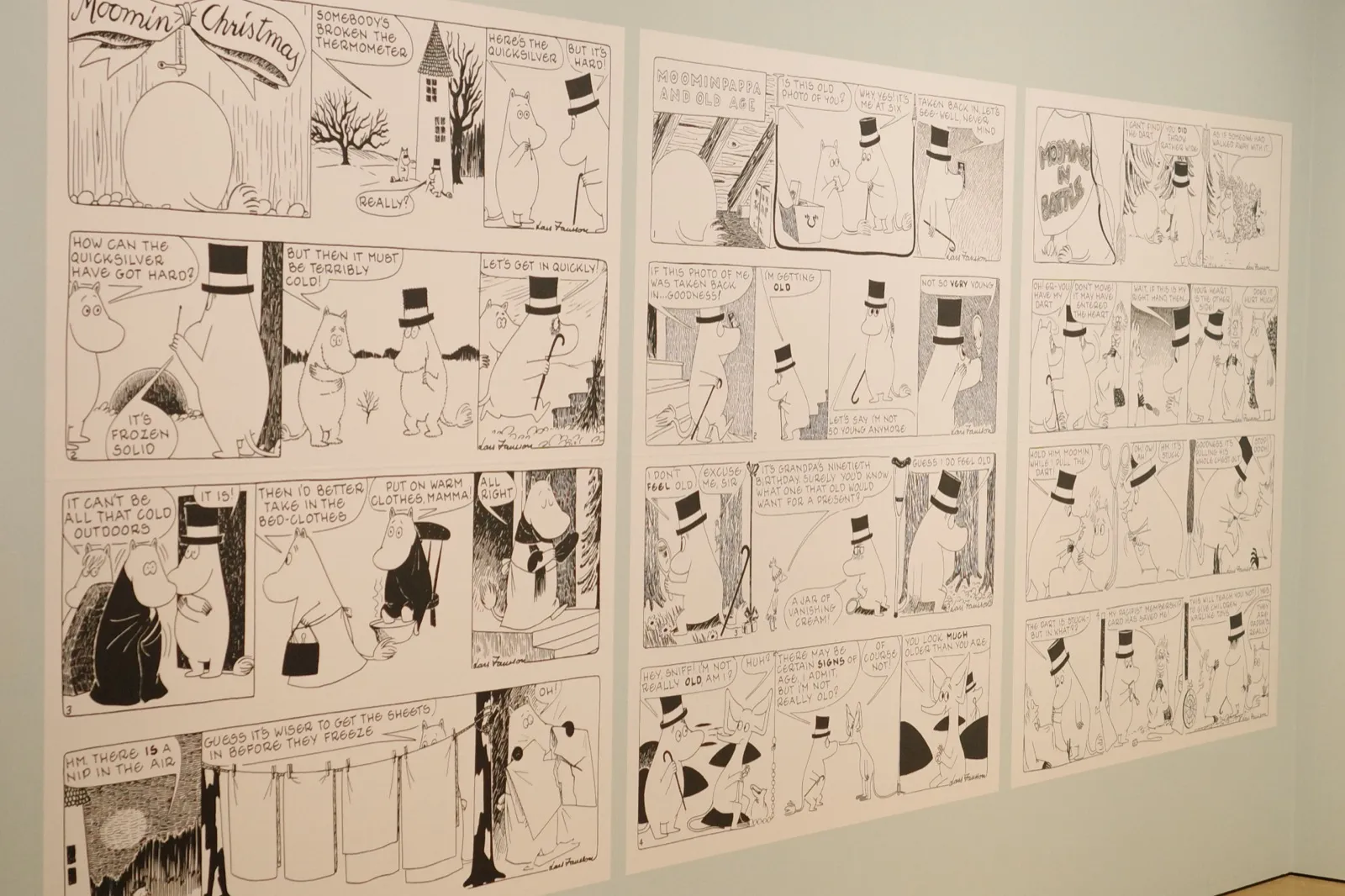 HAM のトーベ・ヤンソンのギャラリーに展示されたムーミンのコミック